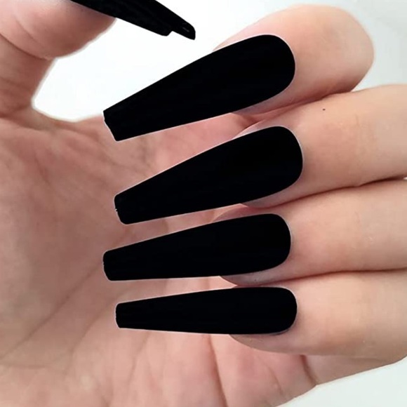 💌BO/GO$6 Black Nails  Coffin 20pcs Press On False nails (20 nails) white matte - Picture 2 of 4